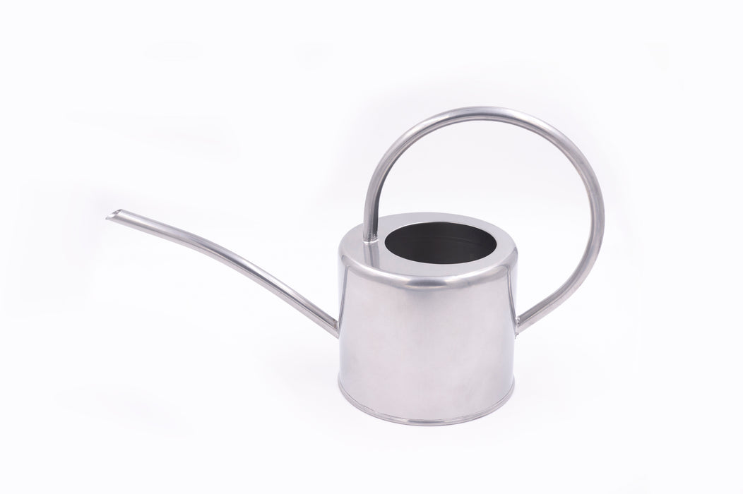 Stainless steel watering can on white background