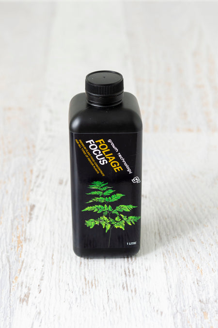 Foliage Focus nutrient in black plastic bottle
